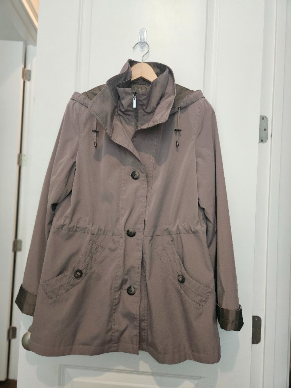 St. John’s Bay all-weather coat w/ hood, khaki, M
